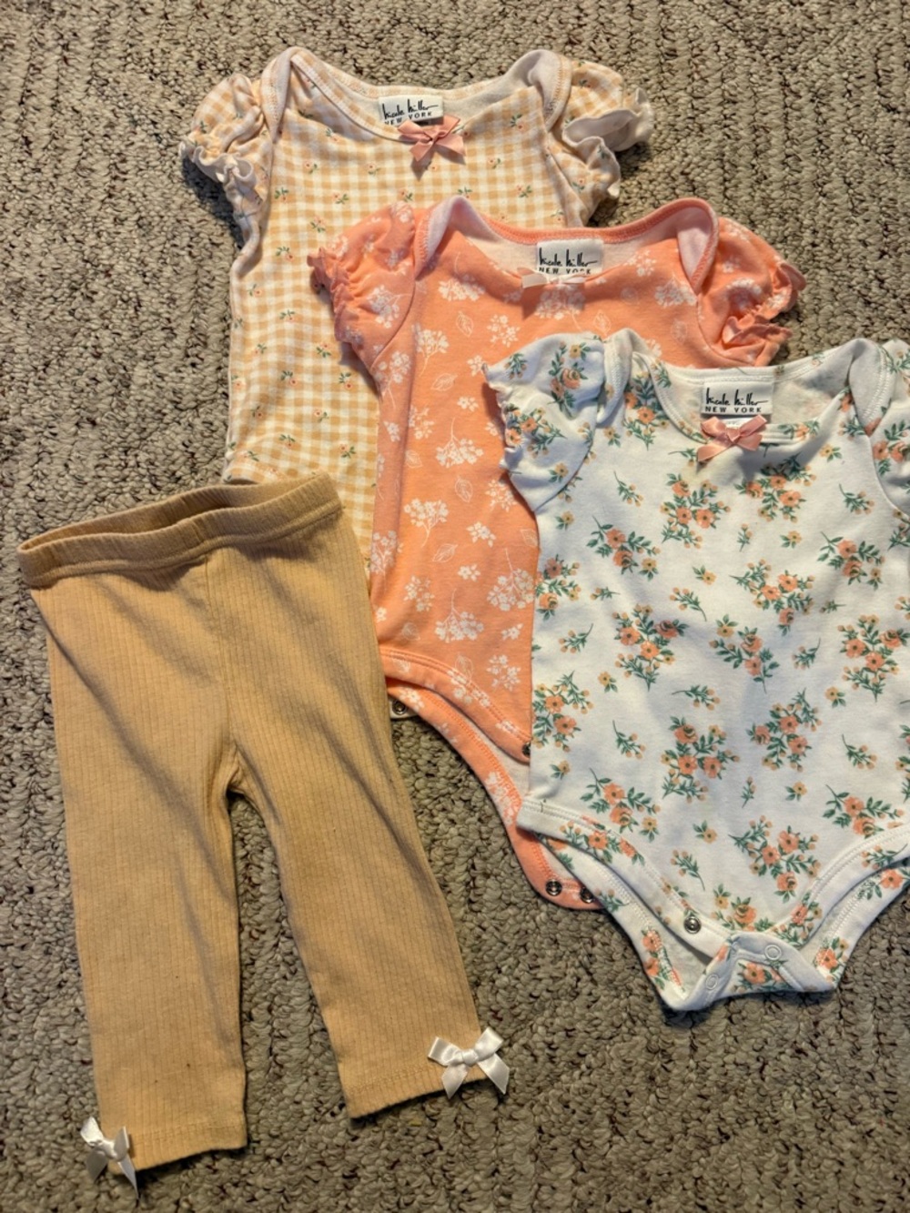 Nicole Miller Floral and Plaid Bodysuit Trio with Pants